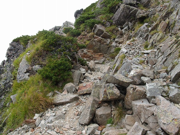 登山道は十分な幅で谷側は緩やかな斜面