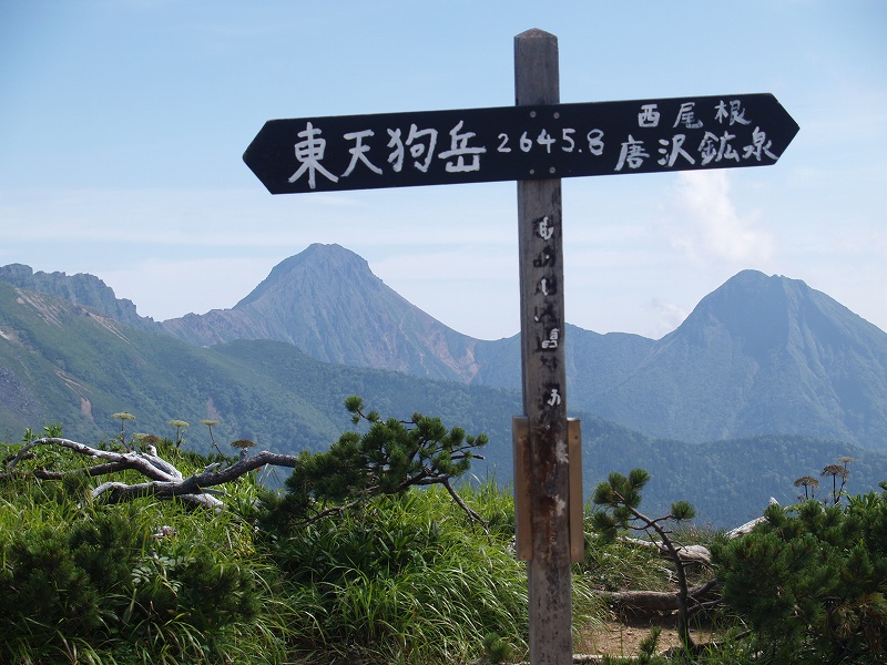 西天狗岳頂上からの八ヶ岳連峰。左から横岳、赤岳、右端が阿弥陀岳です。