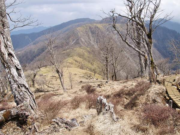 蛭ヶ岳山頂から、丹沢山・塔ノ岳方面の丹沢主脈を望む